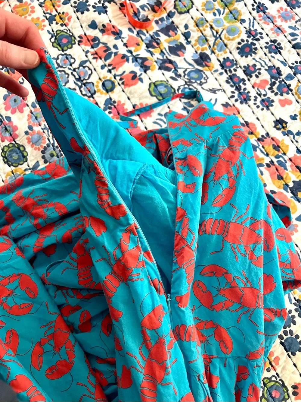 J Crew Factory, lobster Blue & Red Spaghetti-Strap Sundress Sz 6